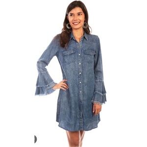 Given Kale women’s denim chambray western dress flared sleeves medium button up